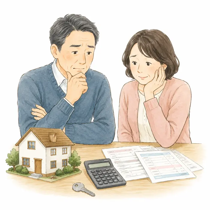 住宅ローンの返済について悩む夫婦のイラスト