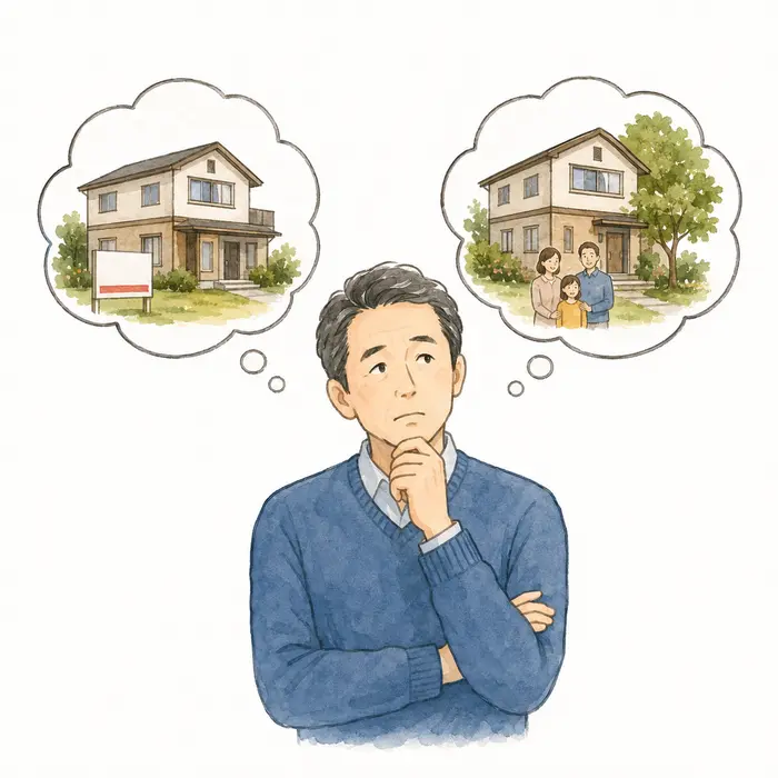 家を売るか残すか考える人のイラスト
